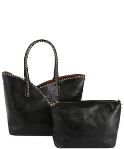 2in1 Fashion Stitch Shopper Bag COL001-2 BLACK